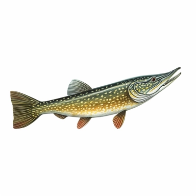 northern pike fish, isolated in white, white background with no external elements or shadows, isolated clipart figure, gorgeous colorful 3D Render