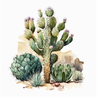 watercolor art, stunning desert cacti clipart featuring a single majestic cactus, set against a pristine white background, highlighting its natural beauty and elegance. no text, no caption