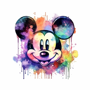 Watercolor Mickey Fantasy Png Clipart, Printable Fairytale Disney Mickey Art Print Svg, Magical Storybook Scrapbook Ephemera, isolated, cyberpunk style, isolated, 4k