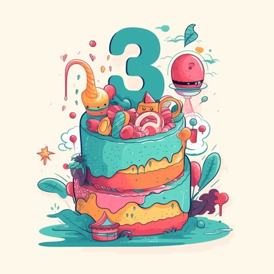 3rd of birthday cake, Clipart, Vector Style, Logo design, White Background