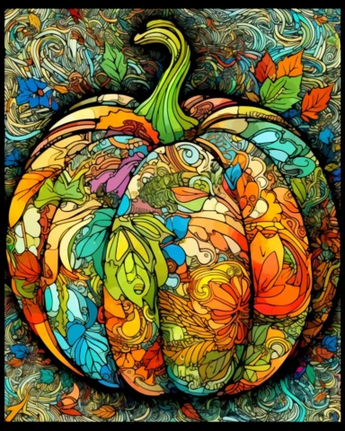 one pumpkin clip art, in the style of collage-style mixed media, bold yet graceful, by dr suess in colors for each section of the pumpkin is a different colored carsten holler, leaf patterns, edwin lord weeks, hand lettering, michael hutter