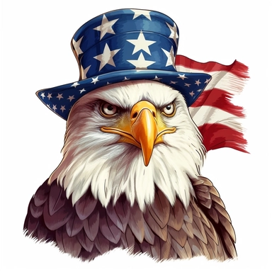 clipart bald eagle on 4th of July, on white background