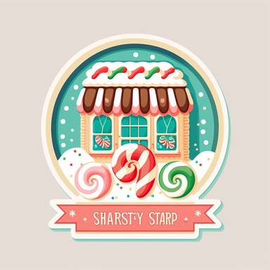 vector sticker design, Christmas Candy Shop clipart, white background, flat colors