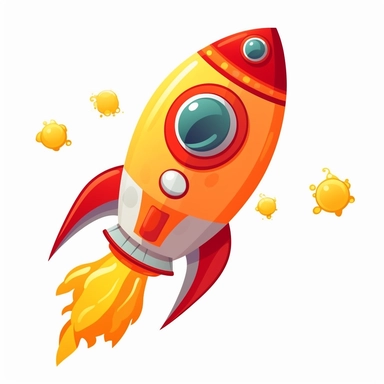 cute cartoon rocket ship, colorful, clipart, white background