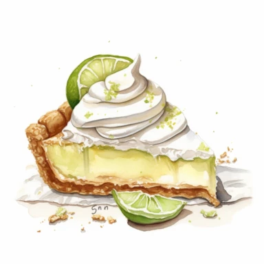 Key lime pie sharp illustration clipart, watercolor art, insane detail, white background