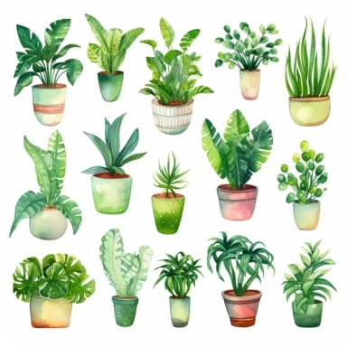 Watercolor House Plants Clipart. Indoor Plants Elements. Monstera, Cactus Illustration. Boho Home Decor Clipart. Home green garden. Plants in pots