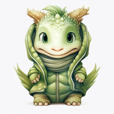 cute funny avocado green dragon, winter, jacket, gift, cute nursery painting, style by Lucy Fleming, watercolor, smooth gradients, black contour outline, ultra detailed, clipart elements, delicate pastel colors, solid white background, super clear, high quality