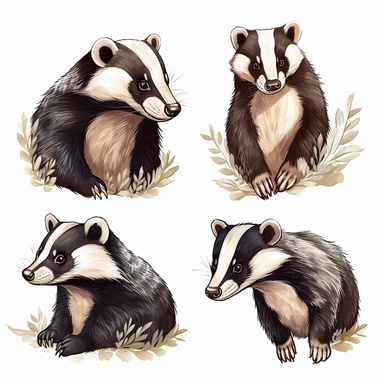 badger clipart collection with whitebackground