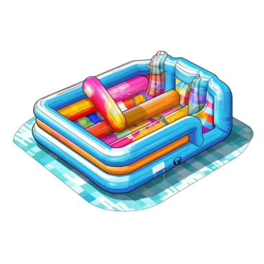 clipart, drawing of an inflatable multicolor swimming pool, summer, summer memory, white bottom swimming pool, white background