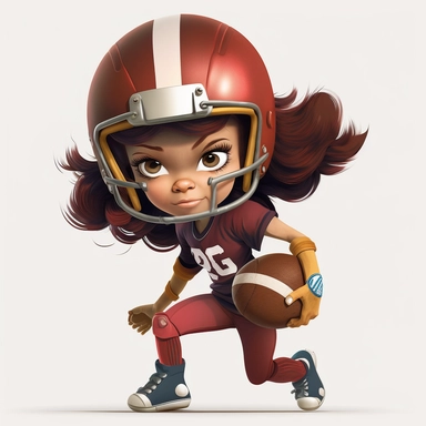 cute young girl playing american football, making a pass, passing, wearing a helmet, full body, smiling, american football, Sport graphics, action clipart, 16k, isolated on white background, 3d, rendered by pixar