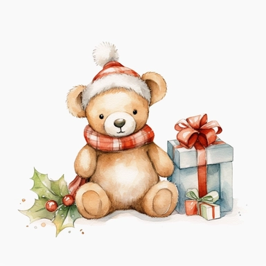 christmas Clipart aquarelle, christmas wooden toy in kid room, christmas neutral colors, minimalistic, adorable, shabby chic style, christmas style, isolated white background,single design, single object,print on demand image, PNG transparent background, white background for removing background - - no text shadow font watermark