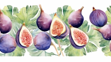 figs clipart seamless border in watercolor style, high quality and very detailed