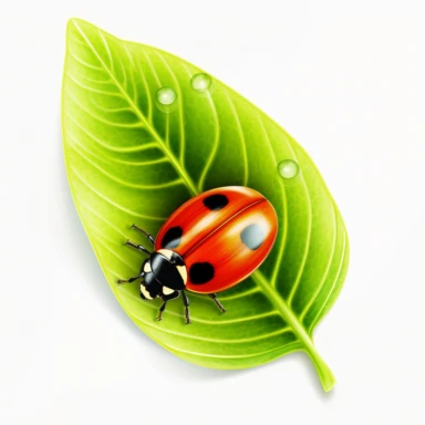ladybug on a green leaf, realistic, bright colors, 16k, isolated on white background, clipart