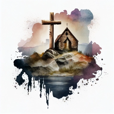 fantasy church clip art biblical christian water color cross in the background