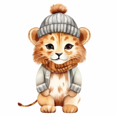 Aquarell Lion safari animal clipart, cute jungle animal, full body