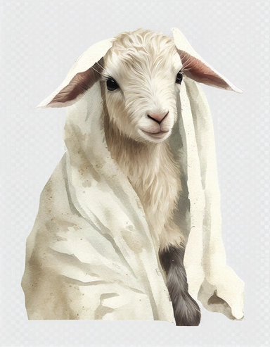 baby goat in a blanket, watercolor clipart, transparent background