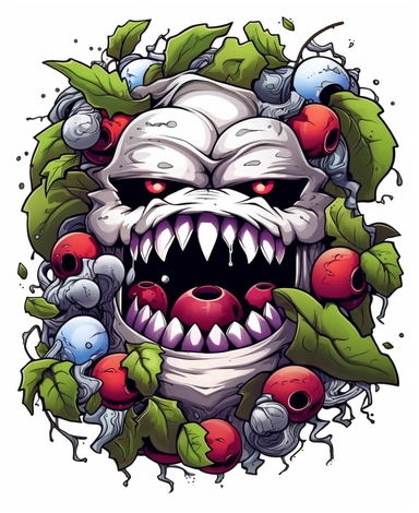 clean black and white coloring page of grape monster, metamof style crisp lines white backgrount no fill, only black marker, low detail vector, clipart,