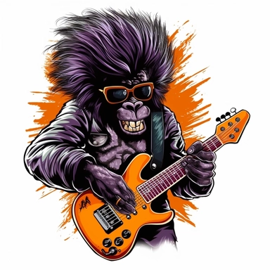 A gorilla rocking out on an electric guitar, with a wild hairstyle and cool shades clipart