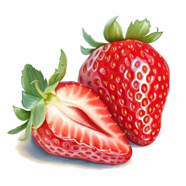 half sliced strawberry, full body, pastel colors, clipart style, accurate details, oil painting technique, super high quality, professional clipart, high resolution