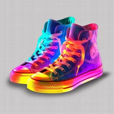 Pair of neon retro style converse high top shoes, bold color, photorealistic, high-resolution photography, transparent background PNG clipart – ar 16:9
