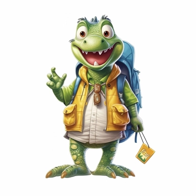 cute Crocodile character wearing camping clothes and camping gear with happy face,front facing on isolated background,with happy face and expression,Animal Sublimation Clipart,no splash watercolor,white background, ultra detailed clipart, cut out image, colorful watercolor realistic, cartoon style, ultra HD, sharp and clean art