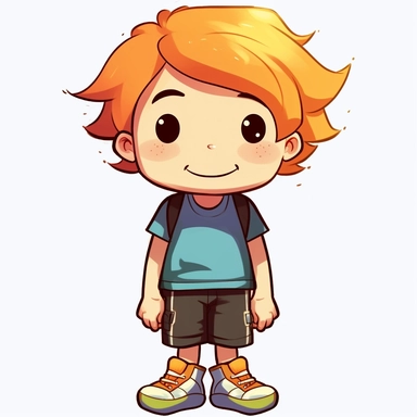cute little boy, happy, smiling, cartoon eyes, brigth colors, vibrant, sneaker, cartoon, clipart