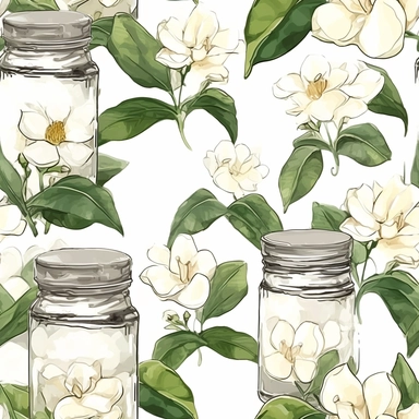 A bunch of gardenia in a many glass jar no water mark, ? water colour clipart