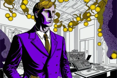 vienna secession, new masses emotional positive thinking officers worker connected with servermachines, violet stitch, inked, clipart, golden patterns, art by Berthold Löffler art by ChrisWaikikiAI,