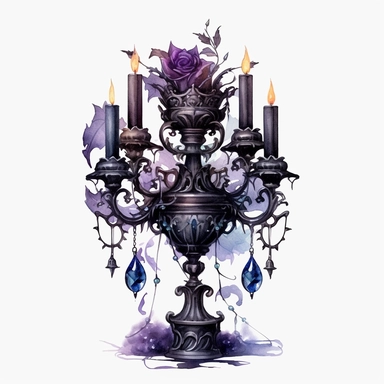 Watercolour dark fantasy black royal gothic deadly nightshade candelabra with deadly nightshade lantern and dark magic gothic books magnificent details PNG image,ultra highly detailed, 18k, sharp focus, bright photo with rich colours digitally enhanced, enhanced graphics, straight, sharp focus, bright lighting, intricate detailed png image ,high definition,300dpi,graphic clipart,computer graphics