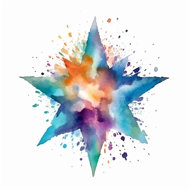 watercolor clipart, one individual star, exploding , white background