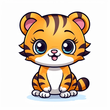 cute kawaii tiger with beautiful eyes simple detail cartoon clipart