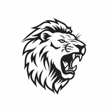 roaring lion head black frontal view silhouette vector flat simple identification symbol white backround white background minimalistic clipart png svg