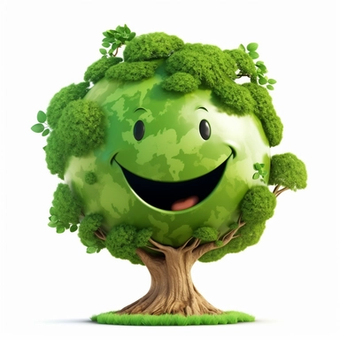 globe with trees and smiling face that simbolizes environmental Protection, clipart, hd, no background
