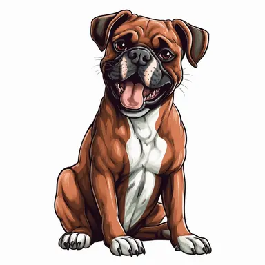 cute Dog Boxer, happy and smiling, bold line, clipart, sticker, white background, no shadow, 8k detail