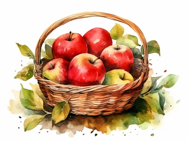 Clipart Vintage Aquarell Apples in basket