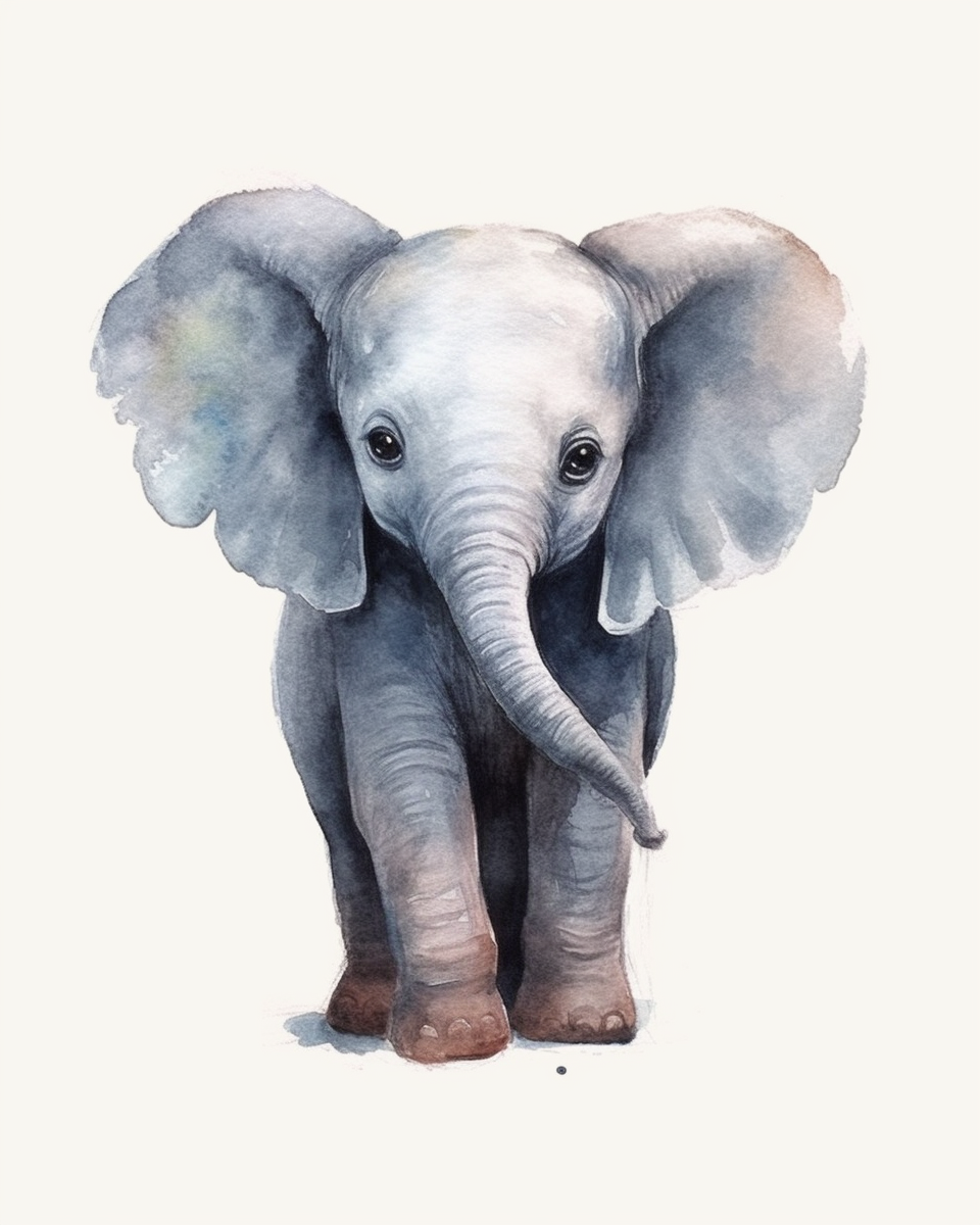 a realistic baby ELEPHANT clipart with watercolor illustration, full ...