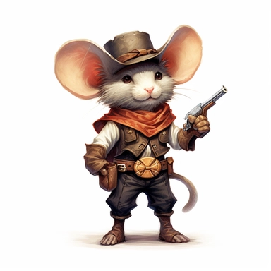 mouse as a wild wild west blacksmith, by martha morrison 0 12, in the style of fantasy characters, neo-victorian, beatrix potter, magali villeneuve, playful character design, colorful costumes, Dusty Brown and Sand Beige and Rust Orange and Sage Green and Denim Blue and Crimson Red and Gold and Black and Charcoal Gray and Silver , clipart, white background