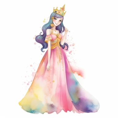 .''princess haleema full body watercolour clipart high quality'' smilee face large dress