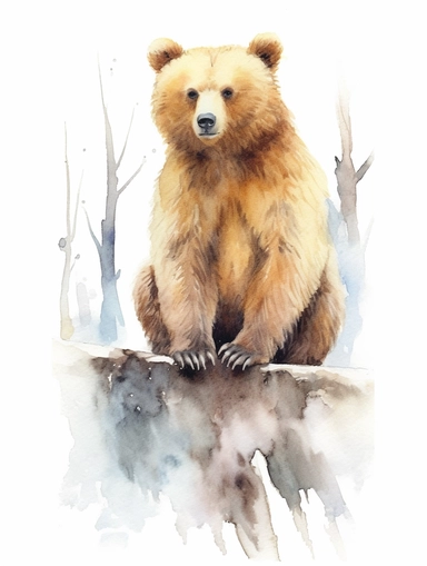 Bear Watercolor isolated on white background, Watercolor Clipart painting, high quality, HD, children's book illustrations, realistic lifelike figures, white background