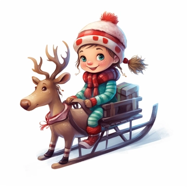 <https://s.mj.run/ZzVdueblrq8> cute christmas winter reindeer elf girl wearing winter coat woolly hat and scarf and boots pulling a sleigh full of Christmas gifts isolated on a white solid background Clipart