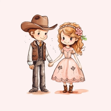 adorable simple cowboy wedding clipart, white background