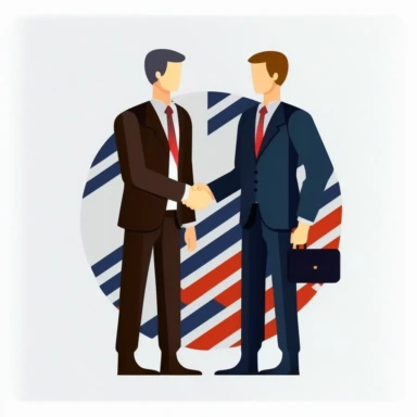 political opponents shaking hands, transparent white background, flat clipart style