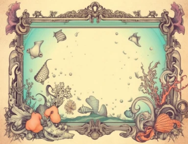 blank ephemera paper page with ornate border illustrations vintage ocean coastal elements pencil sketch , greeting card design, old botanical books style drawing, vintage, distressed textures, muted colors, craft paper texture, handwriting lines in background, pen and ink on paper with watercolor washes Watercolor, vector, white background, rice paper texture, clipart, flat illustration, outlined , Vector, 4K, Art station, digital print, highly detailed clean, detailed illustration, 3D vector ar
