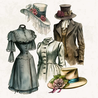 4 watercolor 1910s vintage boutique retro victorian fashion clipart, white background, spaced out, hd--v 5