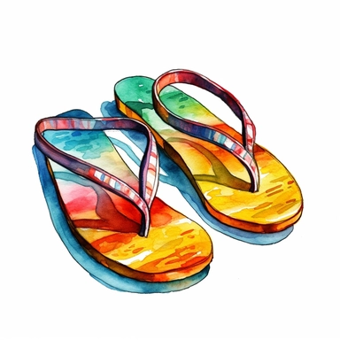 watercolor colorful clipart of a pair of flip flops, hd, on white background