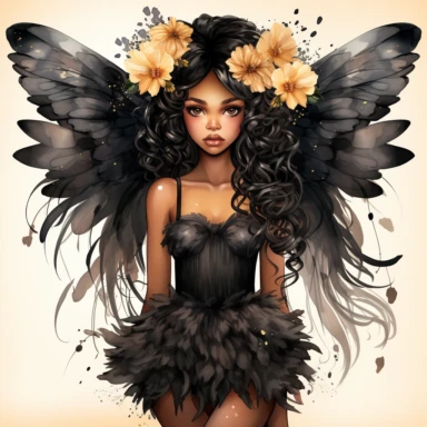 Watercolor Floral Black Fairy Girl Clipart Bundle,Commercial Use,floral black fairy beautiful wings, , girl clipart, watercolor fairy,black girl magic HD, detailed pasel colored hues, cartoon realism