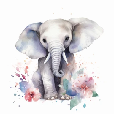 elephant, natural, baby, cute, Watercolor Clipart high quality, white background , cute, love , love animals