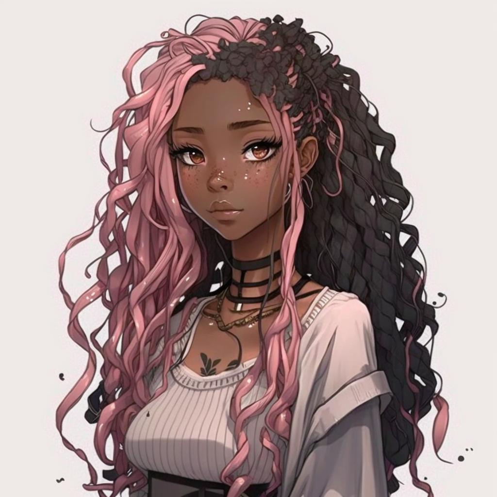 pink anime black girl with long hair clipart - Clip Art Library