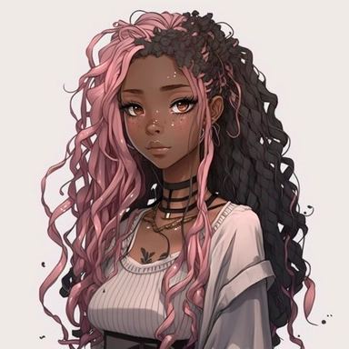 pink anime black girl with long hair clipart