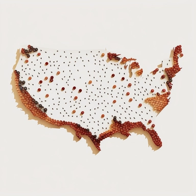 2D a clipart US map covered with bullets, transparent background